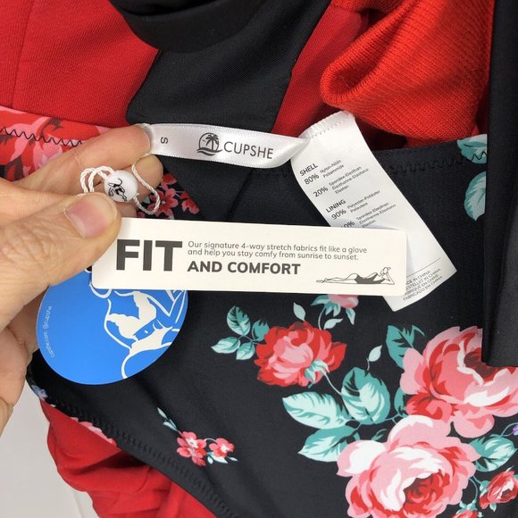 NWT CUPSHE Black Floral Wrap Cutout 1 Piece Bathing Suit Swimsuit Sz S Tie Back - Picture 11 of 14